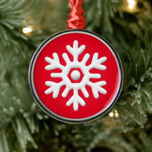 Ornamento De Metal Floco de neve branco simples e limpo moderno e min