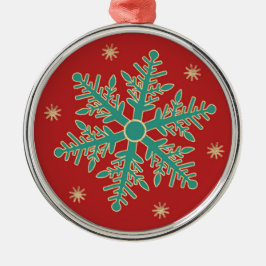 Ornamento De Metal Floco de Neve Dourado Vermelho Turquesa
