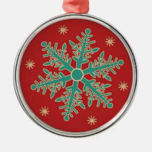 Ornamento De Metal Floco de Neve Dourado Vermelho Turquesa