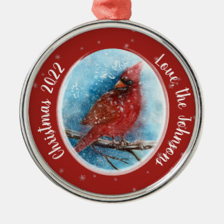 Ornamento De Metal Flocos de neve cardinais de Natal em Vermelho ou A