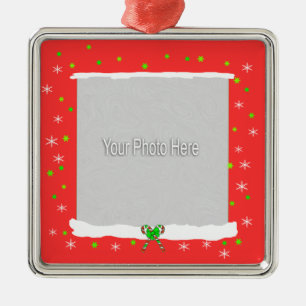 Ornamento De Metal Flocos de neve felizes vermelhos do feriado