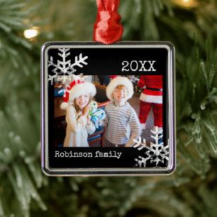 Ornamento De Metal Flocos de Neve Preto de Foto Personalizados