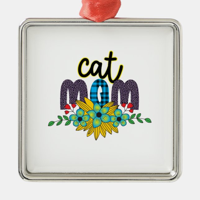 Ornamento De Metal Flor da Mamãe de Gato (Frente)