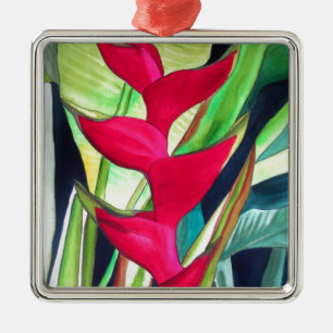 Ornamento De Metal Flor de акваrelas tropicais Heliconia Lagosta
