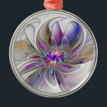 Ornamento De Metal Flor de Arte Abstrato, Enérgica e Colorida<br><div class="desc">Uma flor de fantasia multicolorida e poderosa,  Design de Arte Fractal floral única para seu ornamento de metal redondo e muito mais.</div>