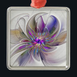 Ornamento De Metal Flor de Arte Abstrato, Enérgica e Colorida<br><div class="desc">Uma flor de fantasia multicolorida e poderosa,  Design de Arte Fractal floral única para seu ornamento retangular de metal e muito mais.</div>