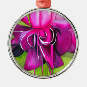 Ornamento De Metal Flor de cor-de-rosa fúcsia em aquarela pop art