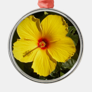 Ornamento De Metal Flor de Hibiscus Amarelo