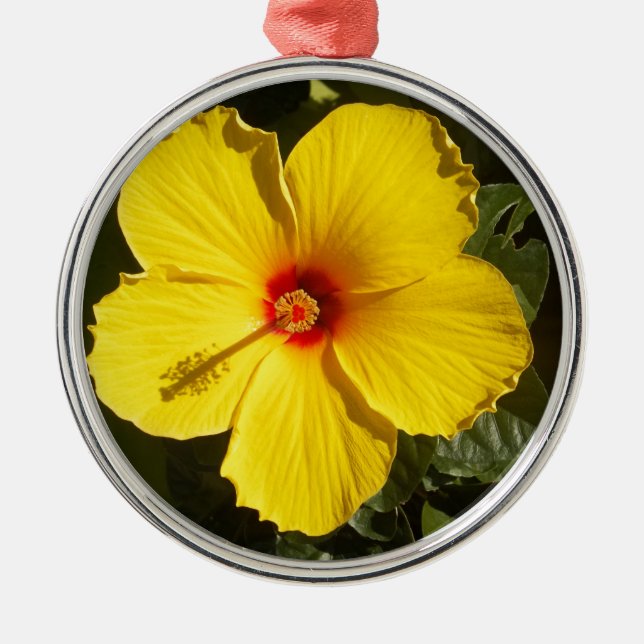 Ornamento De Metal Flor de Hibiscus Amarelo (Frente)
