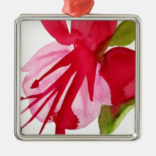 Ornamento De Metal Flor fúcsia cor-de-rosa do watercolour do pop art