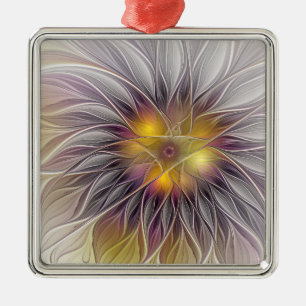 Ornamento De Metal Flor Luminosa Colorida, Fractal Moderno Abstrato
