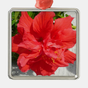 Ornamento De Metal Flor Red Double Hibiscus