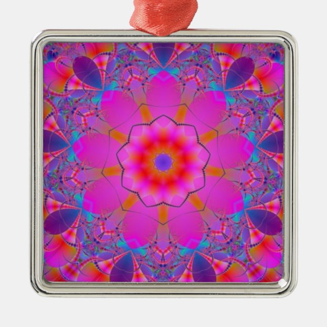 Ornamento De Metal Flor rosa Mandala (Frente)