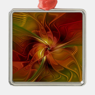 Ornamento De Metal Flor verde-laranja-abstrato Vermelho Castanho-Cast