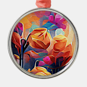 Ornamento De Metal Floral Abstrato Art Laranja Vermelho Azul Flores