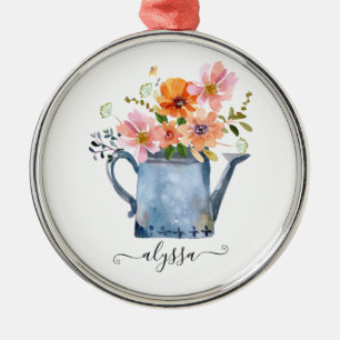 Ornamento De Metal Floral De Aquarela Pintada À Mão