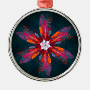 Ornamento De Metal Floral Flores de Mandala Laranja Vermelho Abstrato