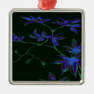 Ornamento De Metal Floral Japonês Azul e Verde Profundo