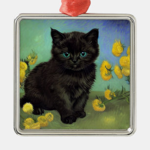 Ornamento De Metal Flores Amarelas de Gogh Pretas para Gogh