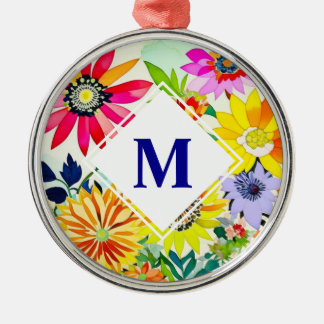 Ornamento De Metal Flores De Aquarelas Monograma