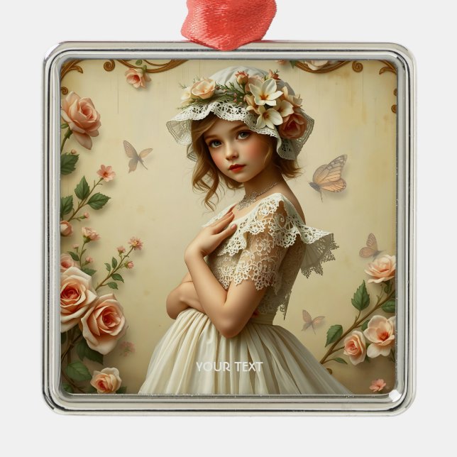 Ornamento De Metal Flores de Garota Vitoriana Fantasy (Frente)