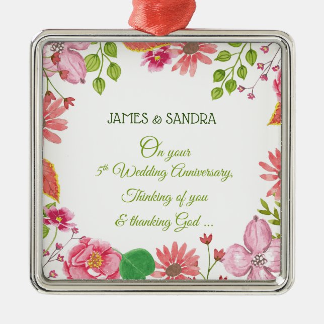 Ornamento De Metal Flores do 5 religioso (Frente)