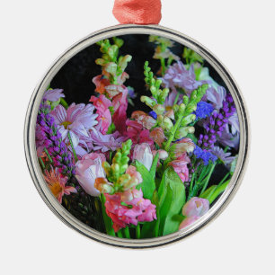 Ornamento De Metal Flores Mistas Rosa e Roxo