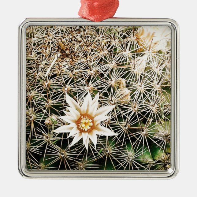 Ornamento De Metal Flores num Cactus (Frente)