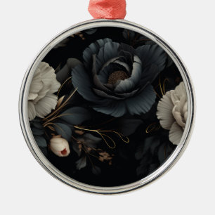 Ornamento De Metal Flores Pretas e Brancas