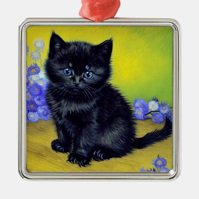 Ornamento De Metal Flores Roxas Pretas de Gogh (Frente)