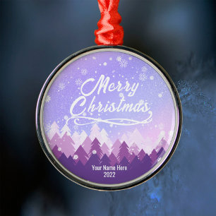 Ornamento De Metal Floresta de Natal Decorada com Neve Pacífica Roxa 