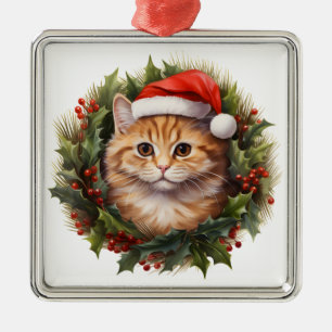 ORNAMENTO DE METAL FLUFFY WATERCOLOR HOLIDAY NATMAS ORANGE CAT