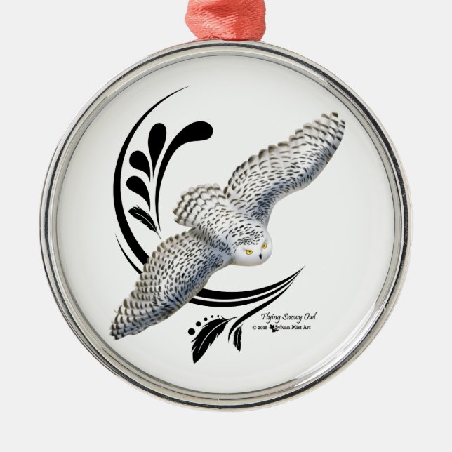 Ornamento De Metal Flying Snowy Owl (Frente)