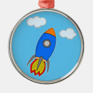 Ornamento De Metal Foguete De Cartoon No Céu Azul