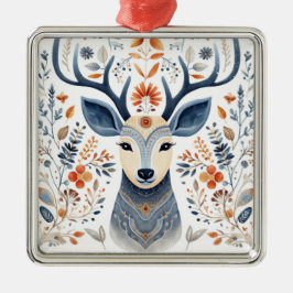 Ornamento De Metal Folk Art Scandiniavian Reindeer Christmas