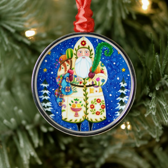 ORNAMENTO DE METAL FOLKART BALTIMORE QUILADO PAI NATAL PRIMITIVO (Árvore)