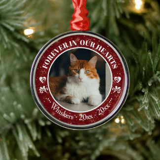 Ornamento De Metal Forever in Our Hearts Cat Photo and Name Memorial