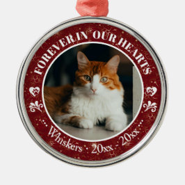 Ornamento De Metal Forever in Our Hearts Cat Photo and Name Memorial