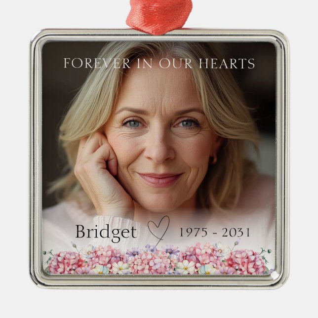 Ornamento De Metal Forever In Our Hearts Pink Hydrangea Remembrance (Frente)