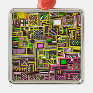 Ornamento De Metal Formas geométricas cor-de-rosa e amarela punk pop 