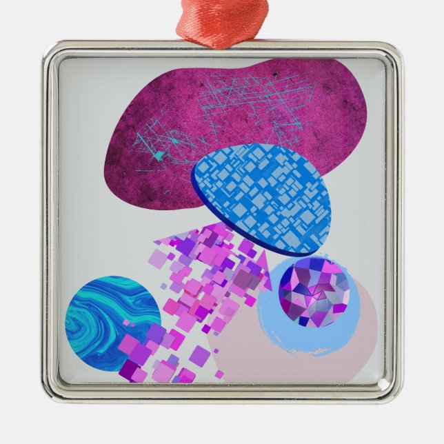 Ornamento De Metal Formas Modernas em roxo e ciano (Frente)