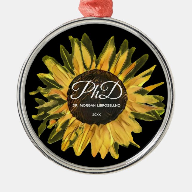 Ornamento De Metal Formatação de PhD Personalizada Rustic Sunflower (Frente)