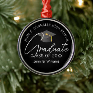 Ornamento De Metal Formatura Negra Elegante Personalizada Natal Gradu