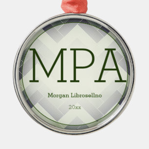 Ornamento De Metal Forno de Herringbone Green White Name Graduação MP