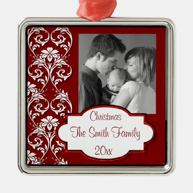 Ornamento De Metal Foto customizável elegante (Frente)