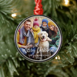 Ornamento De Metal Foto da Família de Estrelas de Escova Feliz Natal