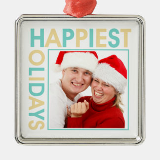 Ornamento De Metal Foto da família de natal moderna Happiest Holidays