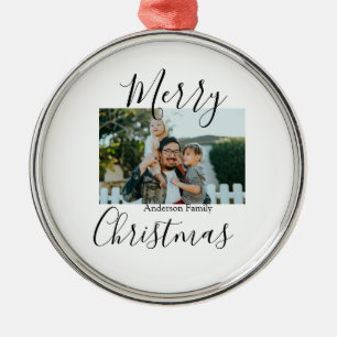 Ornamento De Metal Foto da família Feliz Natal, moderna e elegante ru
