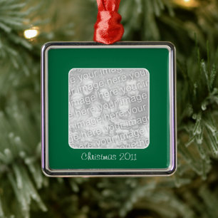 Ornamento De Metal Foto da Fronteira de Natal Verde
