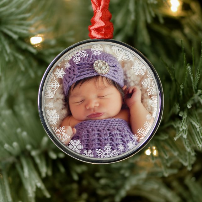 Ornamento De Metal Foto da Imagem do Floco de Neve Branco Elegante (Árvore)